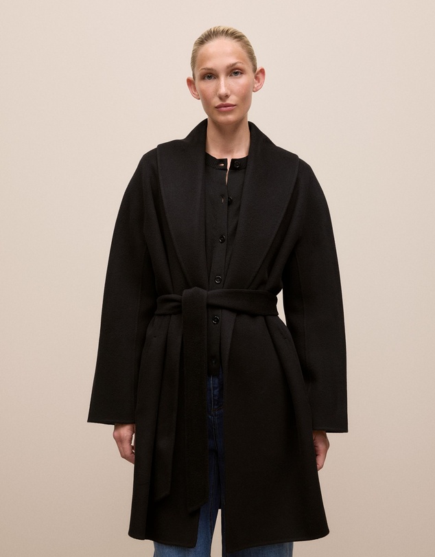 Trenery - Double Faced Wool Wrap Coat in Black