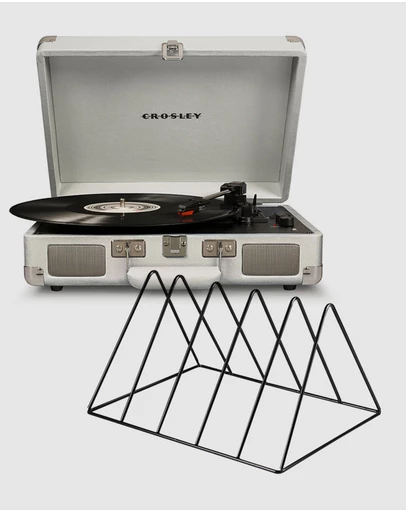 Crosley - Crosley Cruiser Bluetooth Portable Turntable - White Sands + Gadhouse Vinyl Rack Bundle - Black
