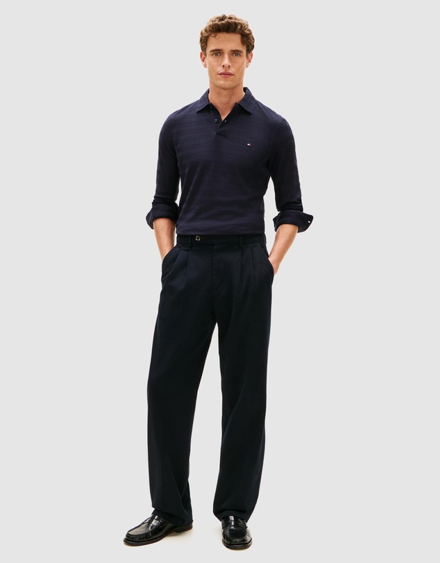 Tommy Hilfiger - Herringbone Jacquard Long Sleeve Polo Shirt