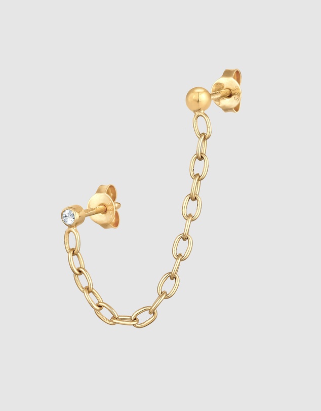 Elli Jewelry - Earrings Stud Chain with Crystal in 925 Sterling Silver Gold Plated