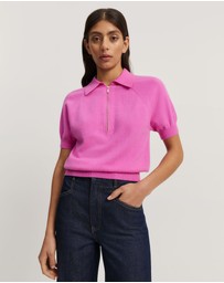 Country Road - Gcs-certified Cashmere Blend Zip-through Knit Polo