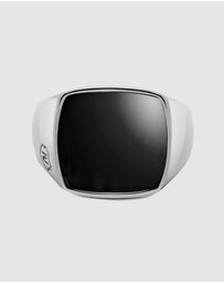 Nialaya Jewellery - Men's Silver Signet Ring with Onyx