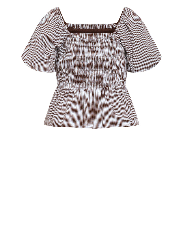City Chic - Plus size Belle Gingham Top - chocolate