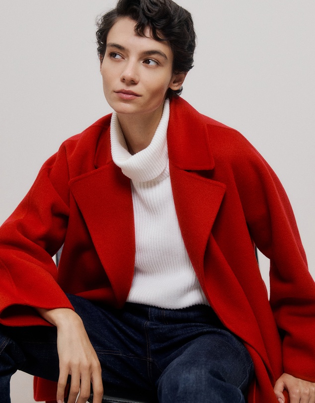 Trenery - Double Faced Wool Short Wrap Coat in Fire Red