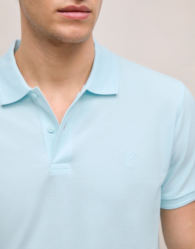 Trenery - Pique Monogram Short Sleeve Polo in Pastel Blue