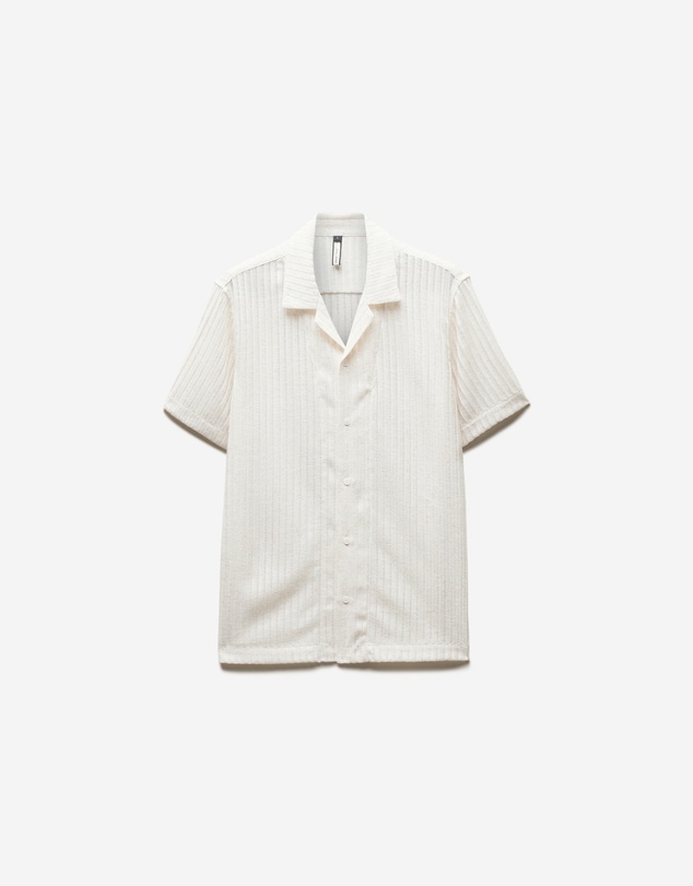 Calibre - Striped Open Knit Short Sleeve Shirt Natural