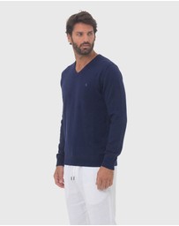 Coast Clothing - V-Neck Cotton Jumper - Navy