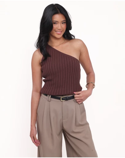 Petal & Pup - Arcadia One Shoulder Top - Chocolate