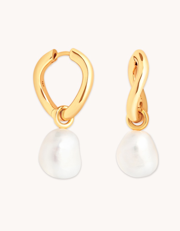Astrid & Miyu - Serenity Pearl Charm 18ct Gold Plated Hoops
