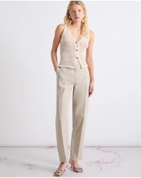 Marella - Linen Tapered Pleat-Front Pants