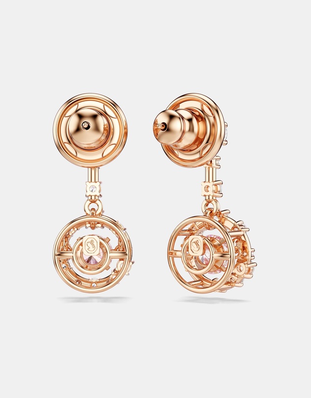 Swarovski - Constella Drop Earrings, Round Cut, Dancing Stone, Pink, Rose Gold-tone Plated