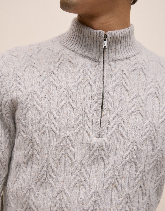 Trenery - Merino Nep Cable Half Zip in Grey Melange