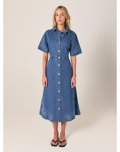Fate + Becker - Sloane Embroidered Denim Dress