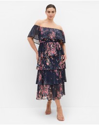 City Chic - Night Garden Print Tier Midi Dress