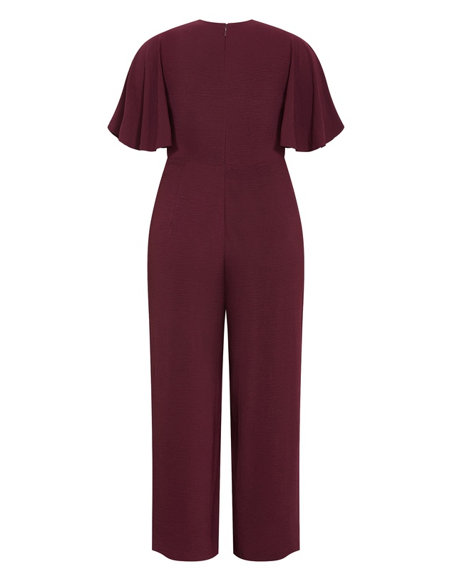 City Chic - Plus size Braelynn V Neck Jumpsuit - dark cherry
