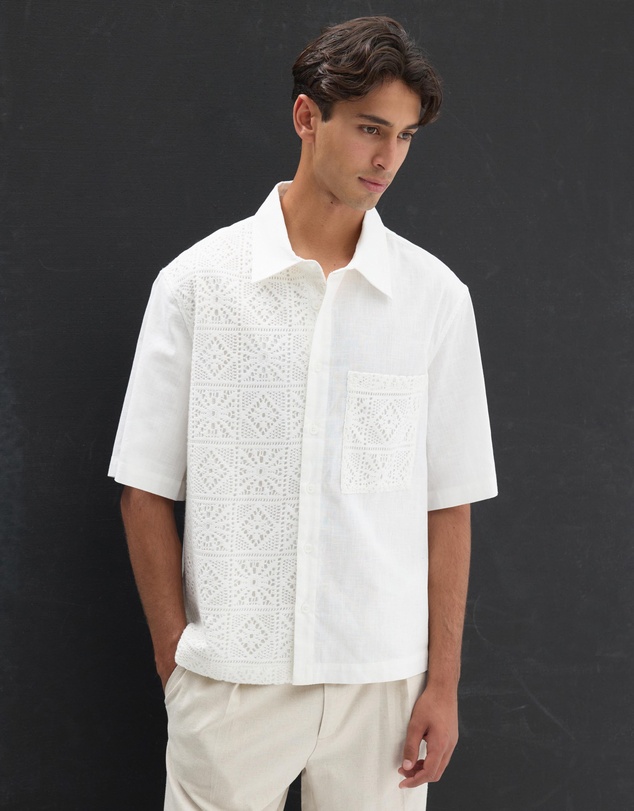 AERE - Linen Blend Broderie Contrast Shirt
