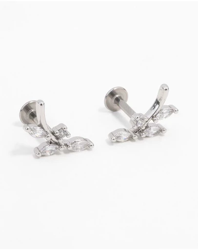 Lovisa - Surgical Steel Steel Cubic Zirconia Vine Flat Back Earrings 2-Pack