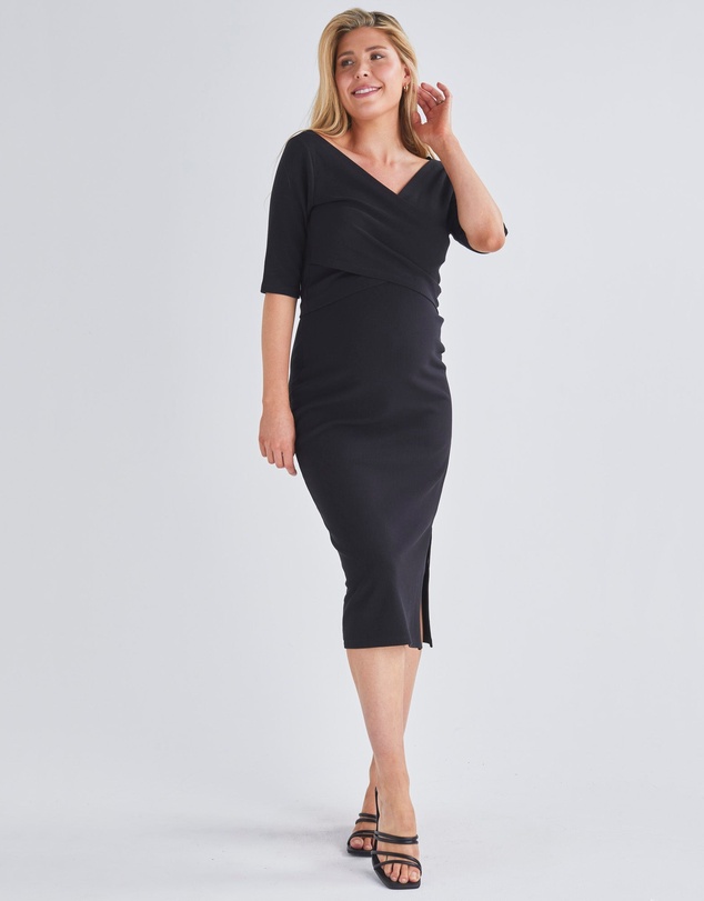 Angel Maternity - Suzie Maternity Cross Over Off Shoulder Top Black