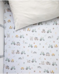 Living Textiles - Organic Port-a-Cot Fitted Sheet & Pillowcase - Tractor Ride