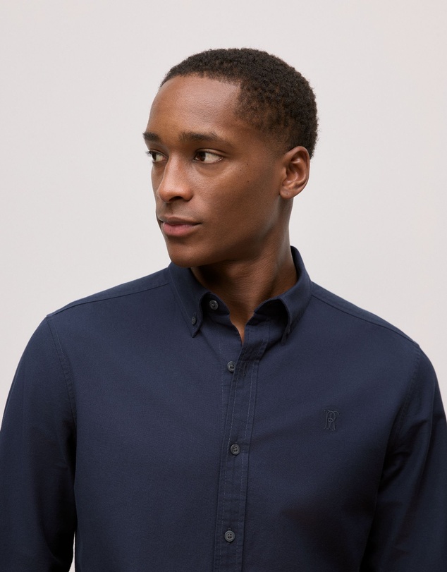 Trenery - Regular Fit Cotton Monogram Oxford Shirt in Navy