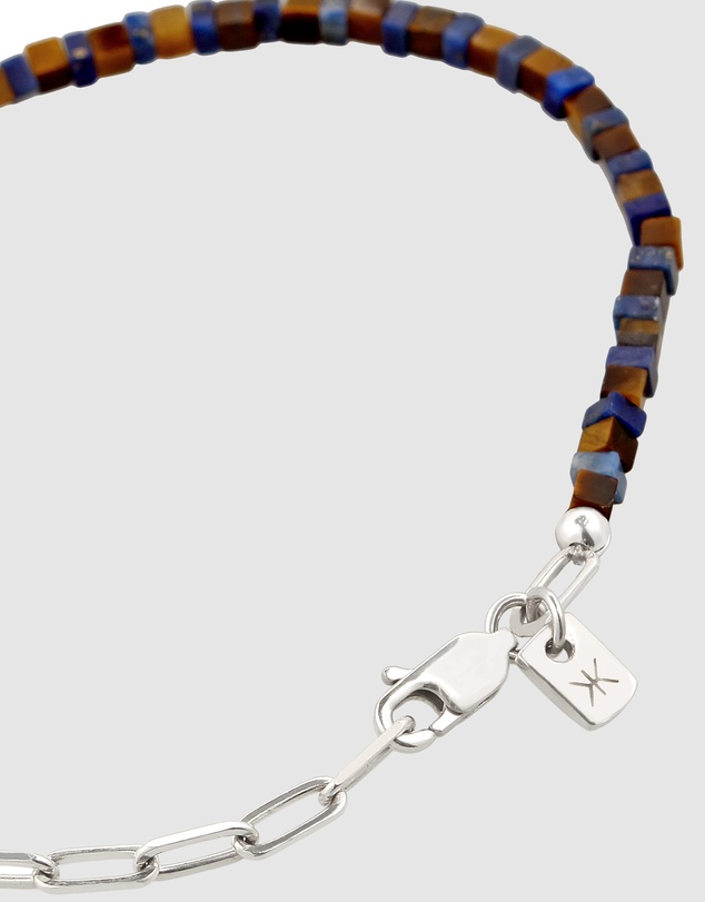 Kuzzoi - ICONIC EXCLUSIVE - Silver Flat Long Link Bracelet Gemstone Beads