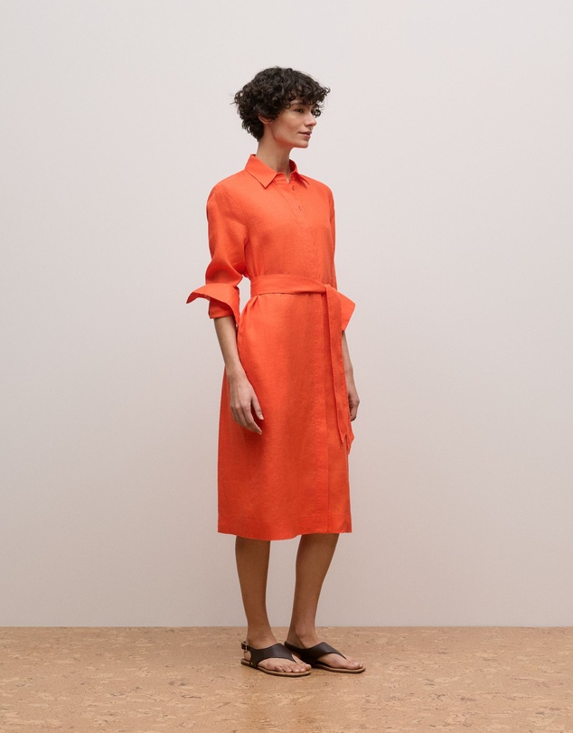 Trenery - Delave Linen Long Sleeve Shirt Dress in Fiesta Red