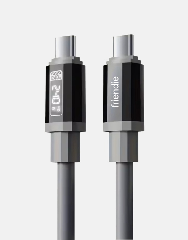 Friendie - Tough USB C to USB C Charging Cable (1.5m) — 240W, E Marker, LED Power Screen
