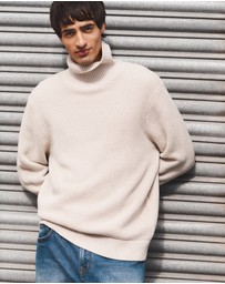 Country Road - Australian Good Earth Cotton Wool Blend Textured Roll Neck Knit