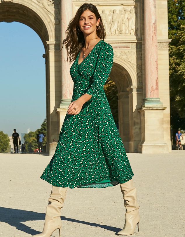 Sosandar - Animal Print Ruched Front Midi Dress
