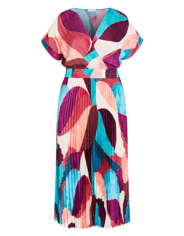 City Chic - Plus size Elia Geo Print Pleat Dress - purple multi