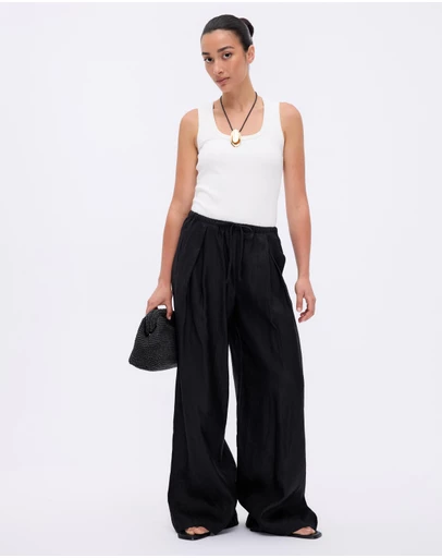 Minima Esenciales - Saffi Mid Rise Wide Leg Linen Pants