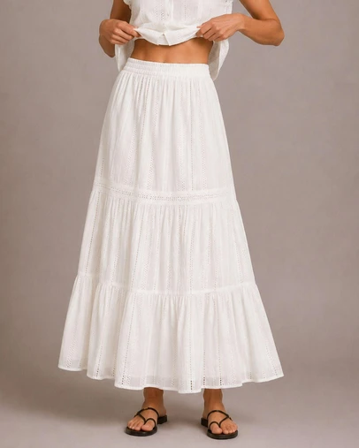 Vero Moda - Bell High Waisted Cotton Maxi Skirt