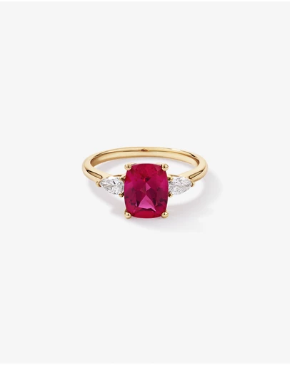 Michael Hill - Created Ruby and 0.27 Carat TW Laboratory-Grown Diamond 3 Stone Ring in 10kt Yellow Gold