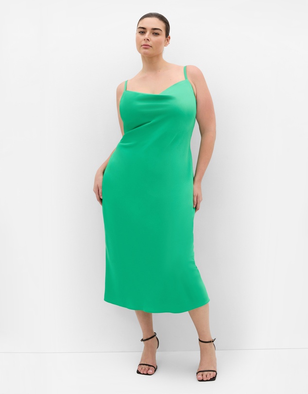 City Chic - Plus size Sadie Satin Slip Dress - greenstone