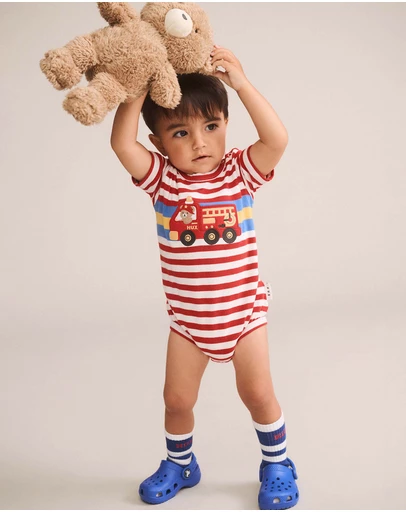 Huxbaby - Fireman Hux Stripe Romper - Babies