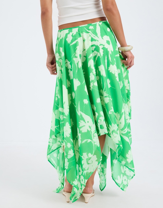 Calli - Aurora Verde Floral Print Asymmetrical Skirt