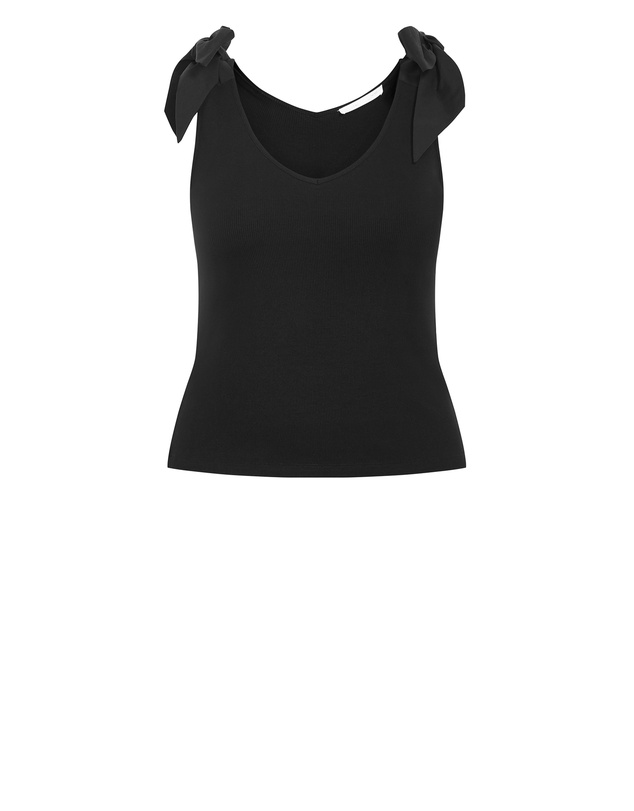 City Chic - Plus size Emma Bow Rib Tank - black