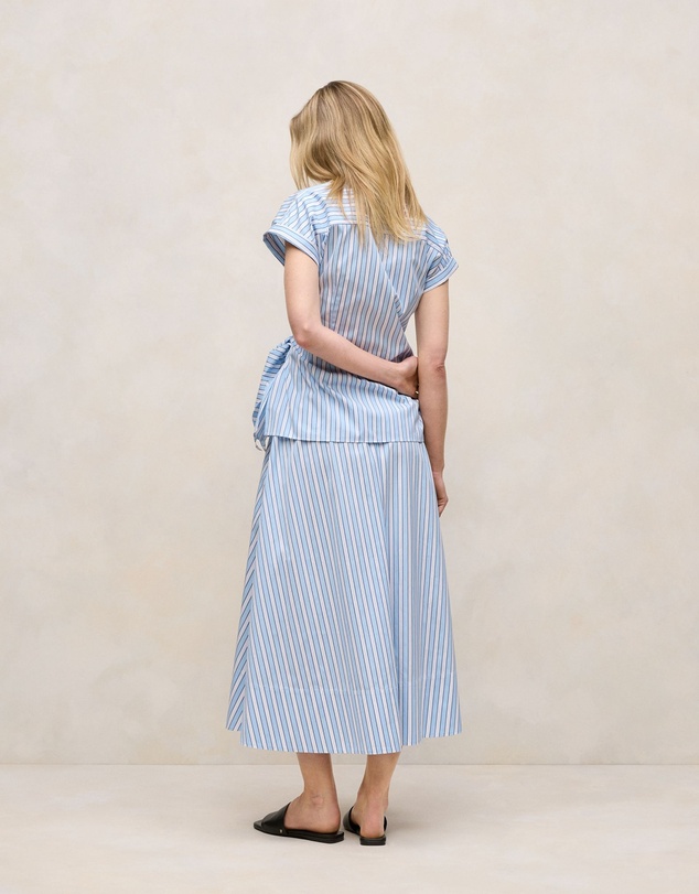 Trenery - Jacquard Stripe Poplin Tie Front Shirt in Pastel Blue