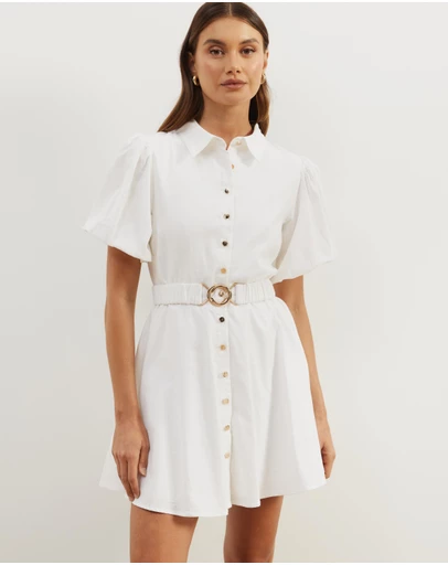 Atmos&Here - Kirrie Linen Blend Belted Mini Dress