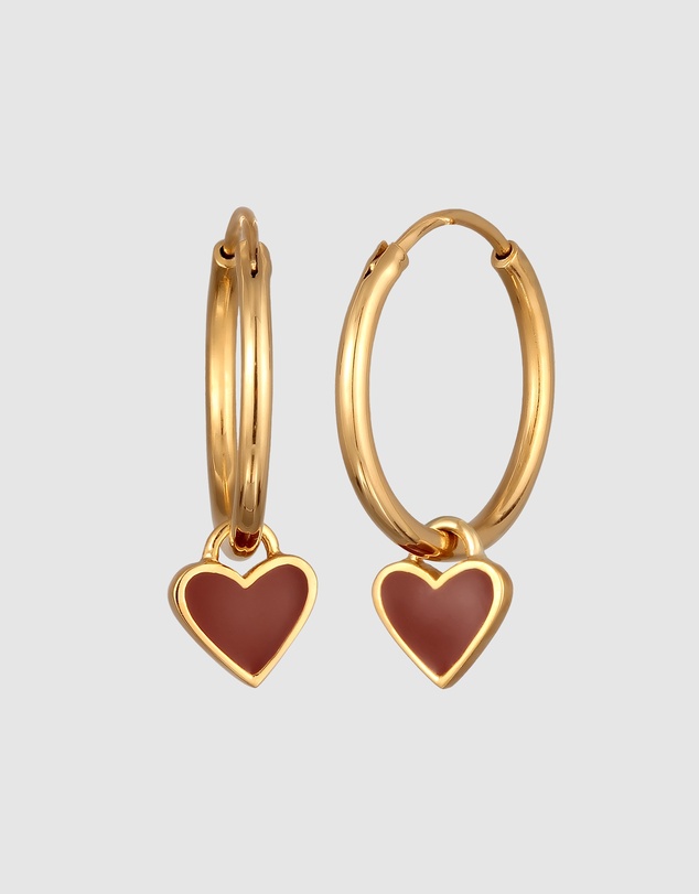 Elli Jewelry - Red Heart Charm Hoop Earrings in Gold-Plated 925 Silver