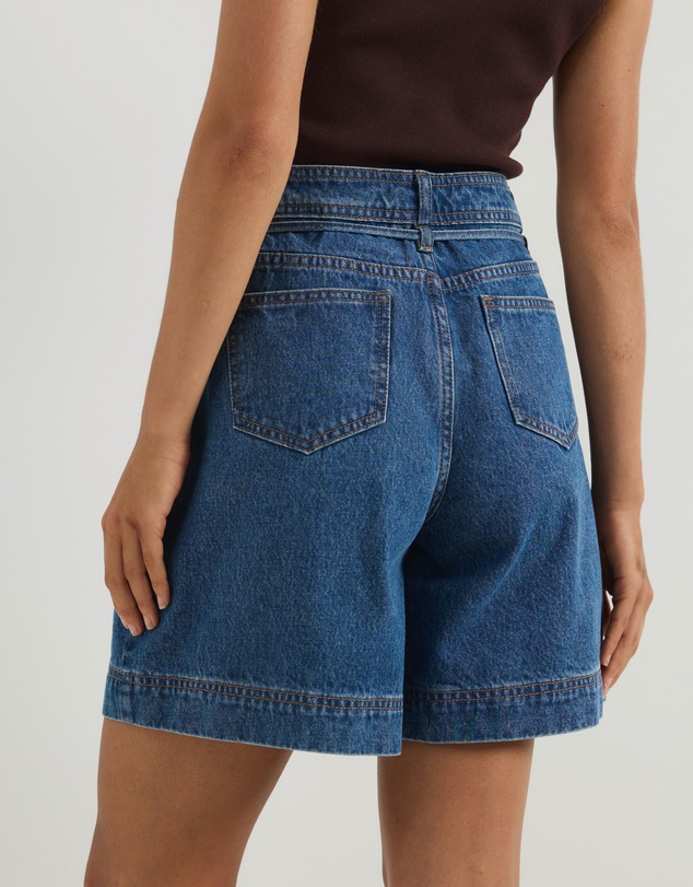 Atmos&Here - Selena Bermuda Denim Shorts With Belt