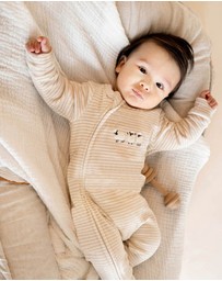 Bebe by Minihaha - Hunter Stripe Velour Zip Onesie - Babies