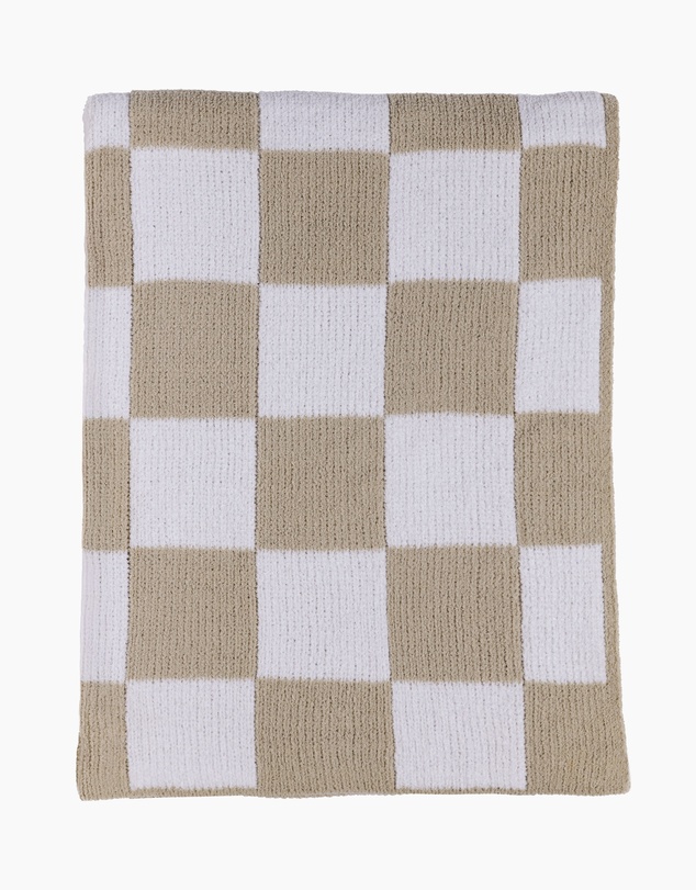 Living Textiles - Chenille Blanket - Checkered Taupe