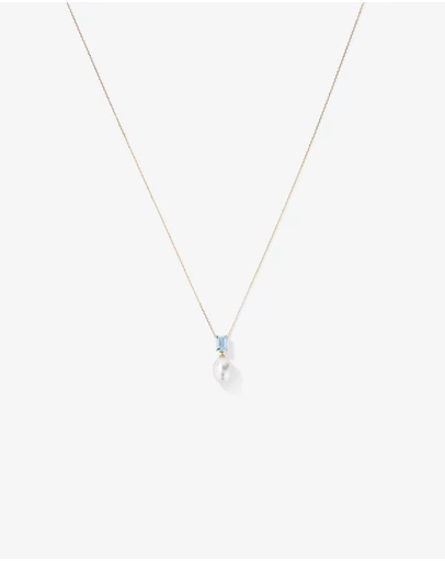 Michael Hill - Aquamarine and Cultured Freshwater Pearl Drop Necklace in 10kt Yellow Gold