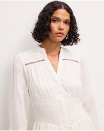The Fated - Shirred Waist Broderie Hem Midi Dress