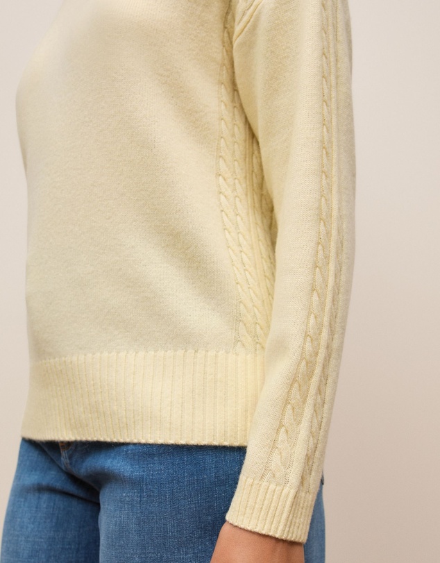 Trenery - Wool Cashmere Cable Detail Crew in Winter Butter