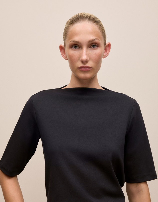 Trenery - Modal Cotton High Neck T-shirt in Black