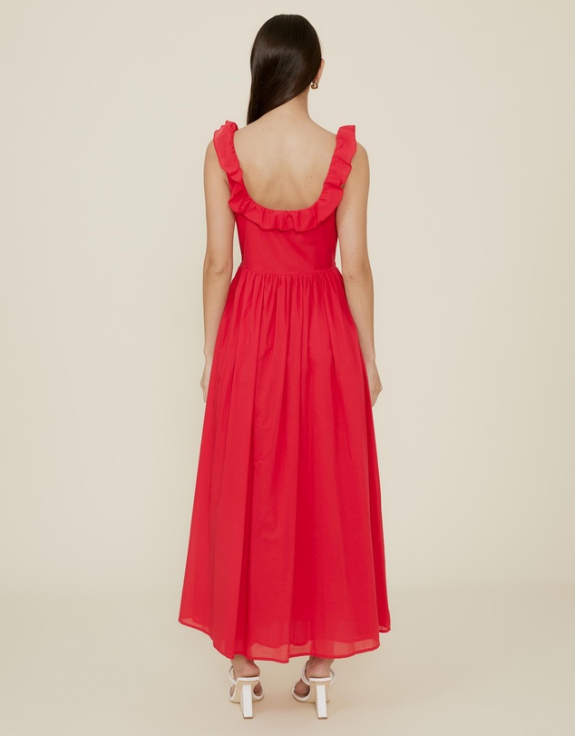 The Fated - Tie Front Ruffle Midi Dress