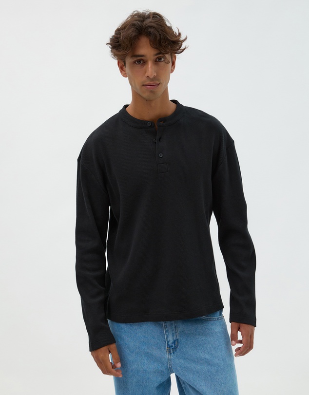 AERE - Textured Cotton Henley Tee