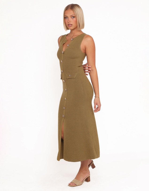 Petal & Pup - Aspen Button Up Knit Dress - Olive